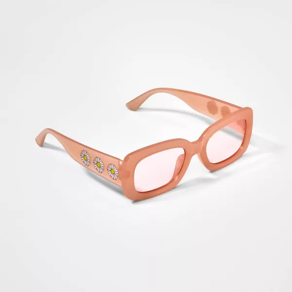 Girls' Daisy Print Rectangle Sunglasses