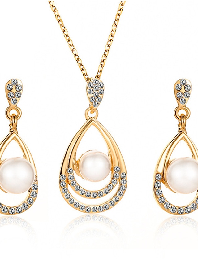 1set(1pcs Necklace1pair Earrings) Shiny Luxury Imitation Pearl Rhinestone Alloy Jewelry Set For Women's Party Evening Gift Daily